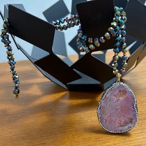 New Beautiful Large Pink Druzy Pendant Necklace